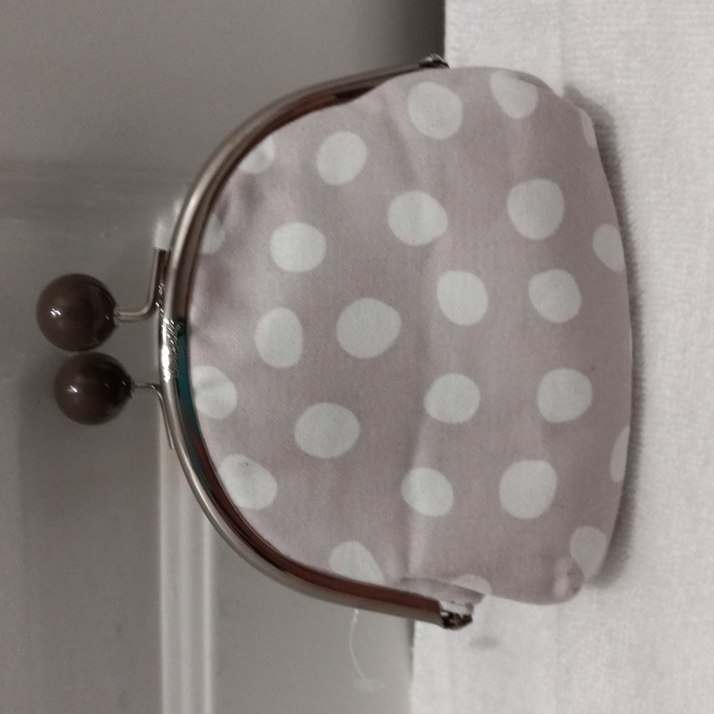 Pokadots  Beige Coin purse inside a coin purse with colorful inside.